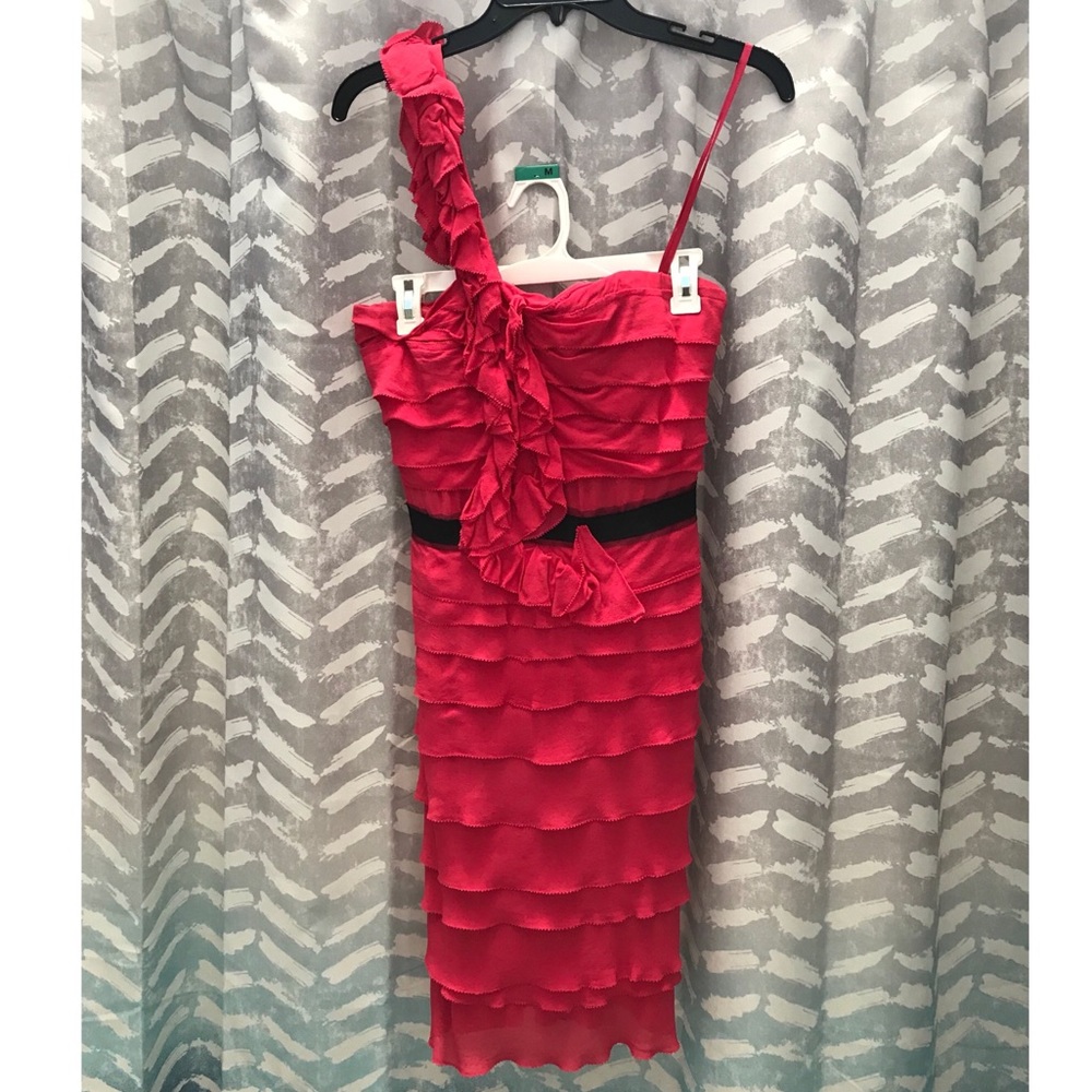 BCBGMAXAZRIA Pink ruffled layer dress